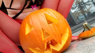 Happy Halloween! Close Up Anal, Fishnets, and Jack-o-lantern Piss