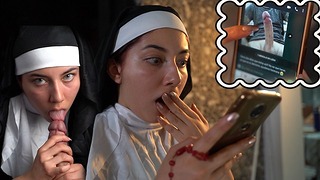 Нервный Nun Введена в заблуждение WhatsApp и изгоняет член