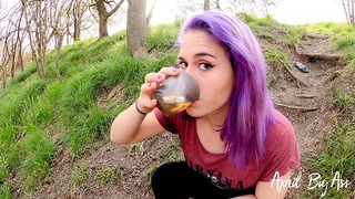 Drinking Pee Outside Street, Strong And Yellow Pee “Risky Through” -Real4K 60Fr-