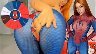 Mary Jane von Spider Guy Cosplay Feat The Wheel Of Sex Game Blowjob Große Brüste hüpfen und Buttplu