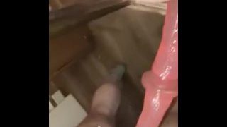 POV Punct De Vedere Sumis Cum Curva Plimbari Pink Dildo Pe Hotel Mirror Sissy Slut Cum