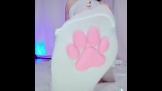 Cat Girl Pink Hair MMD Dance Cosplay Tokyo Arigatou Feet Stockings Nylons