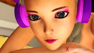 Süßes sexy Gamer-Mädchen mit Kopfhörern wird im Wohnzimmer von einem kleinen Perversen gefickt