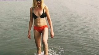 I’m Wearing Sexy Swimsuit In The Public Beach Swimming.