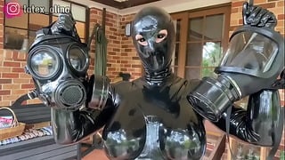 Latex Alien Trying Out Fetish Gas Masks