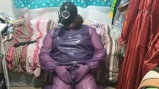 Latex Jelly Loose Purple Body Suit Over Swimsuit Vibraitor And Gasmask Breathplay