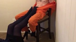 Prisoner In Pantyhose And Shackled Made To Cum