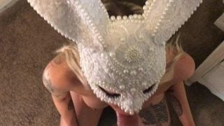 Sexy White Rabbit Mask Blowjob. Does She Swallow?