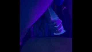 Sissy In Ski Mask Rides A Huge Dildo Blacklight Fun High On Molly