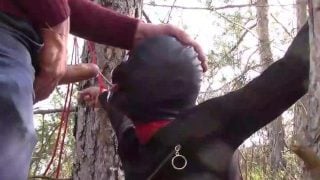 Tied To A Tree On A Sexy Outfit, Masked And Outdoor Deepthroat With No Mercy