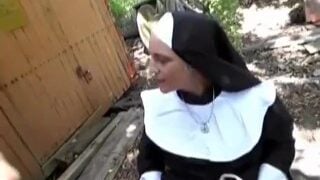 Hot Nun Fucks Younger Man Outdoors