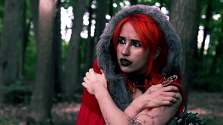 Little red riding hood caught by big cock wolf
