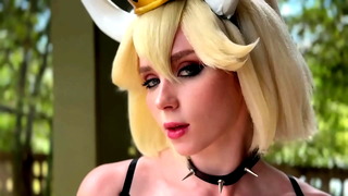 Sex Machine Fucks Pretty Bowsette from the Super Mario till Powerful Orgasms