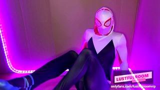 Spider-woman Gwen Stacy Plays With Dragon Toys