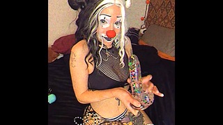 Goth Clowngirl strokes Confetti Dildo