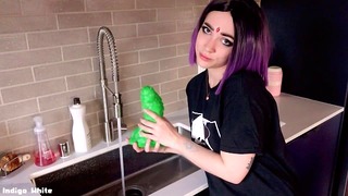 Raven Washes The Dishes While You Watch! Wholesome Indigo White