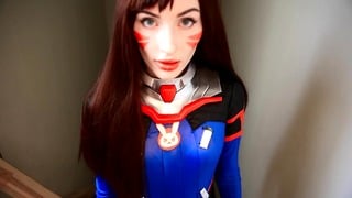 D.Va Cosplayer Deepthroats Big Dildo