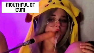 Drooling Blowjob With a Jerk From the Vibrator in Her Pussy