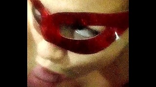 Hotwife sucking me with a mask