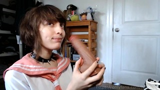 Femboy Schoolgirl Dildo Blowjob