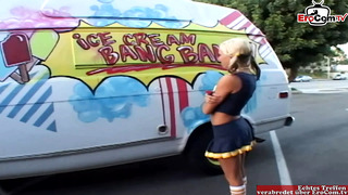 Petite blonde cheerleader teen picked up for sex in a car