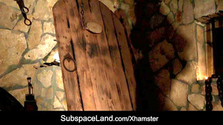 Medieval discipline for bondage blonde slave at dark tower