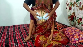 Newly married bride on wedding night can gets fucked by her horny husband