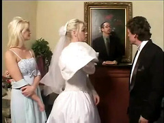 Blonde Nice Tits Bride Sucks and Fucks Two Rock Hard Cocks in Bed