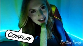 Captain Marvel POV dildo creampie and cowgirl ride