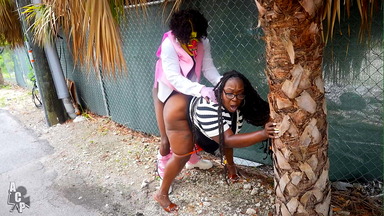 Ebony Thot Getting Fucked On A Tree In Downtown Miami!!!!