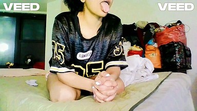 Female in FOOTBALL JERSEY T SHIRT Gagging Blowjob Deepthroat Slurping and Spitting on the BIGGEST COCK Neighbor