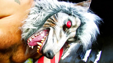 Sexy little red riding hood gives a blowjob to the werewolf
