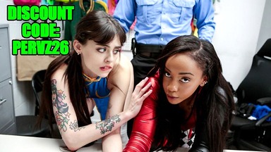 Costume Thieves Lily Starfire and Angel Windell get Tag-Teamed by Officer Mancini