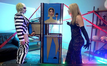 Cosplay Threesome – Bettlejuice, Wednesday Addams and Her Big Tits Stepmom
